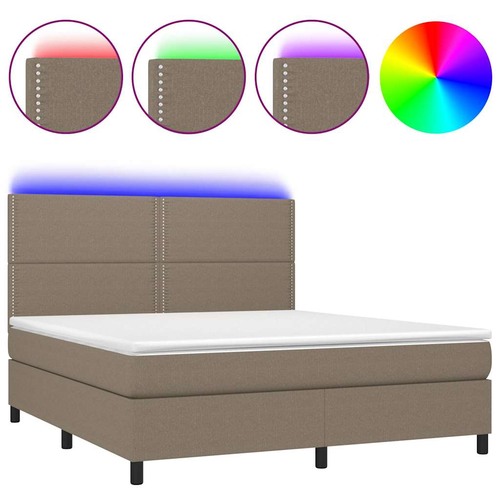 Κρεβάτι Boxspring με Στρώμα & LED Taupe 160x200 εκ. Υφασμάτινο