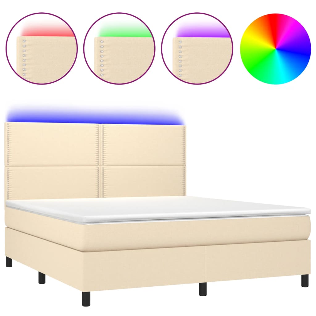 Κρεβάτι Boxspring με Στρώμα & LED Κρεμ 160x200 εκ. Υφασμάτινο