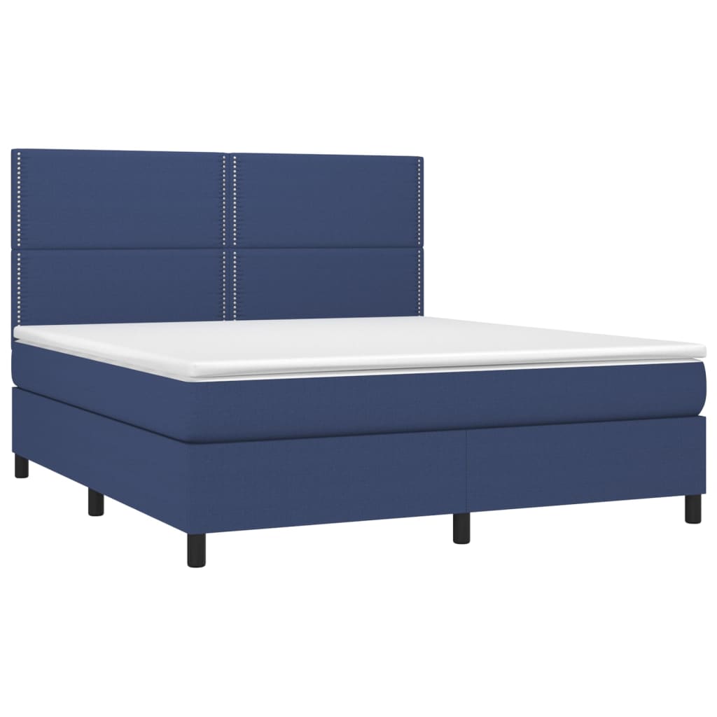 Κρεβάτι Boxspring με Στρώμα & LED Μπλε 160x200 εκ. Υφασμάτινο