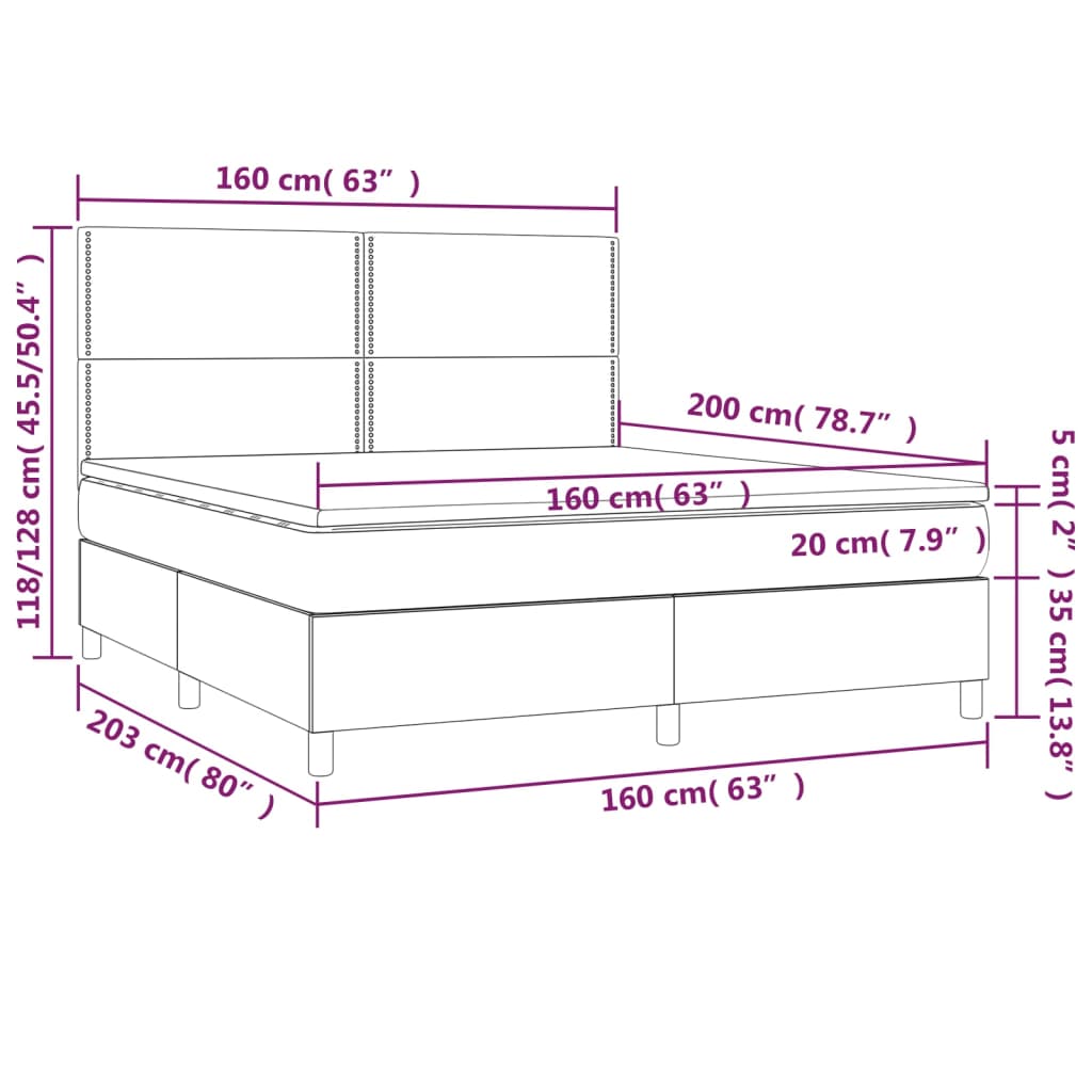 Κρεβάτι Boxspring με Στρώμα & LED Μπλε 160x200 εκ. Υφασμάτινο