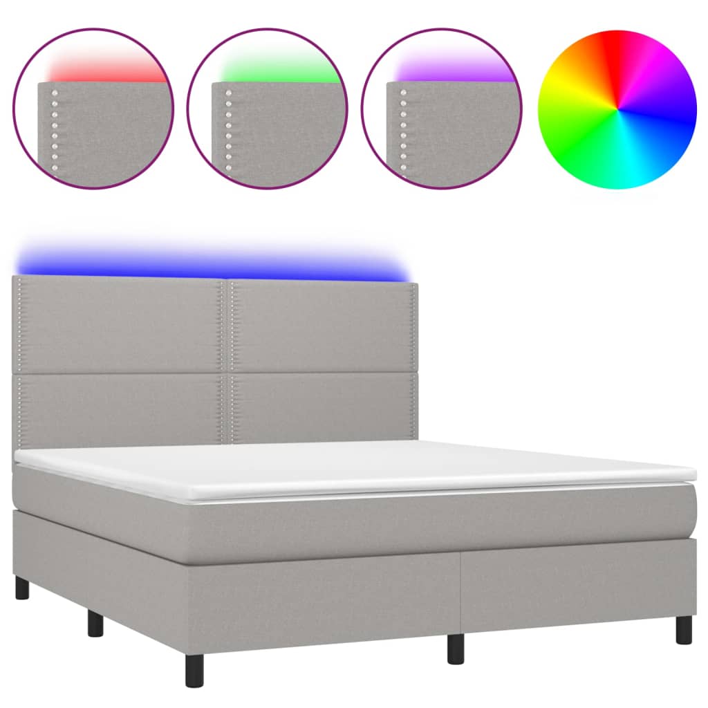 Κρεβάτι Boxspring με Στρώμα & LED Αν.Γκρι 180x200εκ. Υφασμάτινο