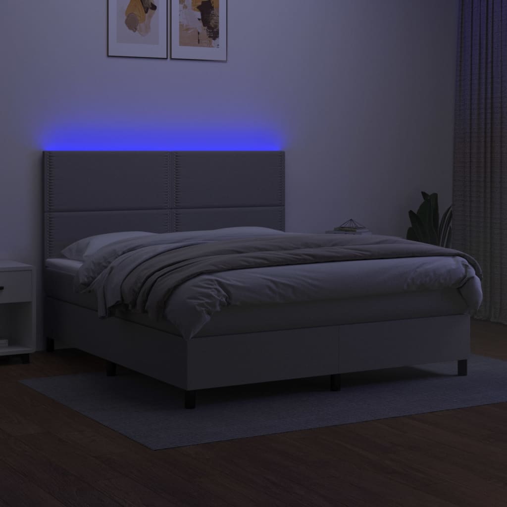 Κρεβάτι Boxspring με Στρώμα & LED Αν.Γκρι 180x200εκ. Υφασμάτινο