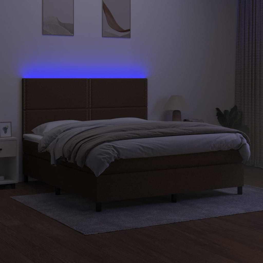 Κρεβάτι Boxspring με Στρώμα & LED Σκ.Καφέ 180x200εκ. Υφασμάτινο