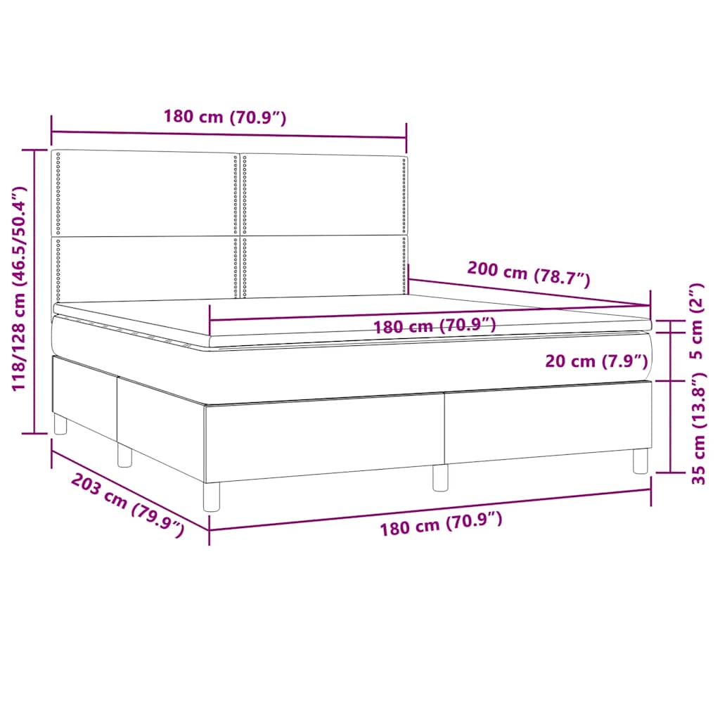 Κρεβάτι Boxspring με Στρώμα & LED Taupe 180x200 εκ. Υφασμάτινο
