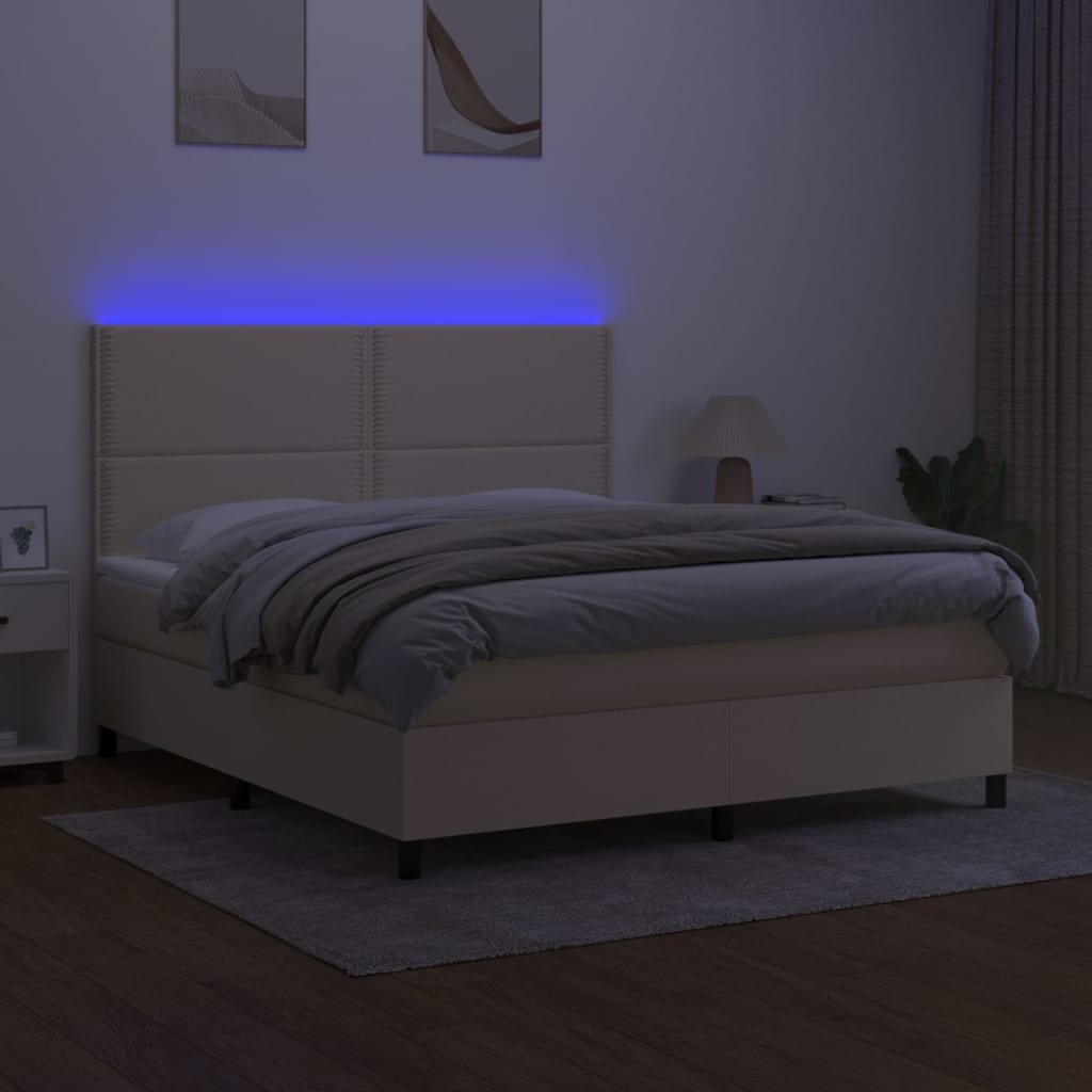 Κρεβάτι Boxspring με Στρώμα & LED Κρεμ 180x200 εκ. Υφασμάτινο