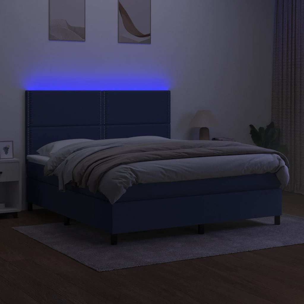Κρεβάτι Boxspring με Στρώμα & LED Μπλε 180x200 εκ. Υφασμάτινο