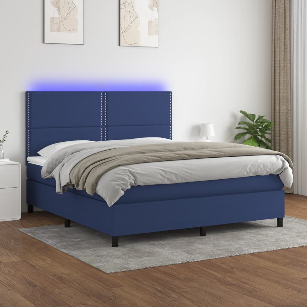 Κρεβάτι Boxspring με Στρώμα & LED Μπλε 180x200 εκ. Υφασμάτινο