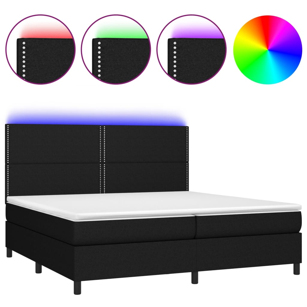 Κρεβάτι Boxspring με Στρώμα & LED Μαύρο 200x200 εκ. Υφασμάτινο