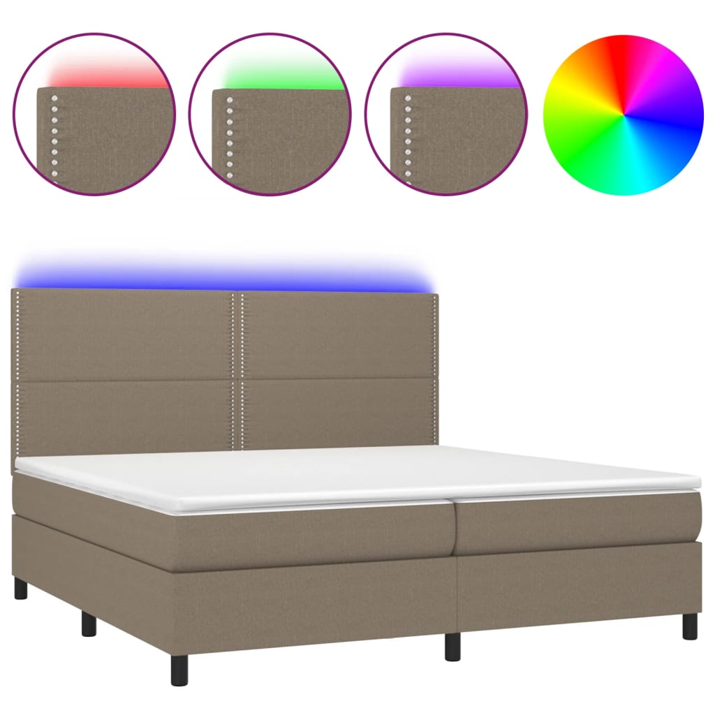 Κρεβάτι Boxspring με Στρώμα & LED Taupe 200x200 εκ. Υφασμάτινο