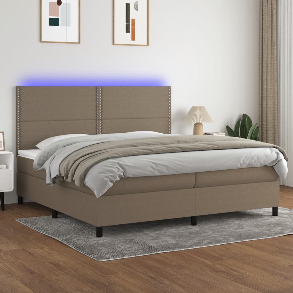 Κρεβάτι Boxspring με Στρώμα & LED Taupe 200x200 εκ. Υφασμάτινο