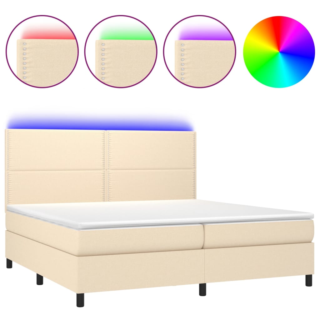 Κρεβάτι Boxspring με Στρώμα & LED Κρεμ 200x200 εκ. Υφασμάτινο