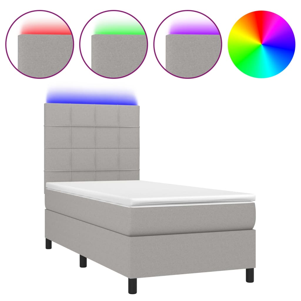 Κρεβάτι Boxspring με Στρώμα & LED Αν.Γκρι 80x200 εκ. Υφασμάτινο