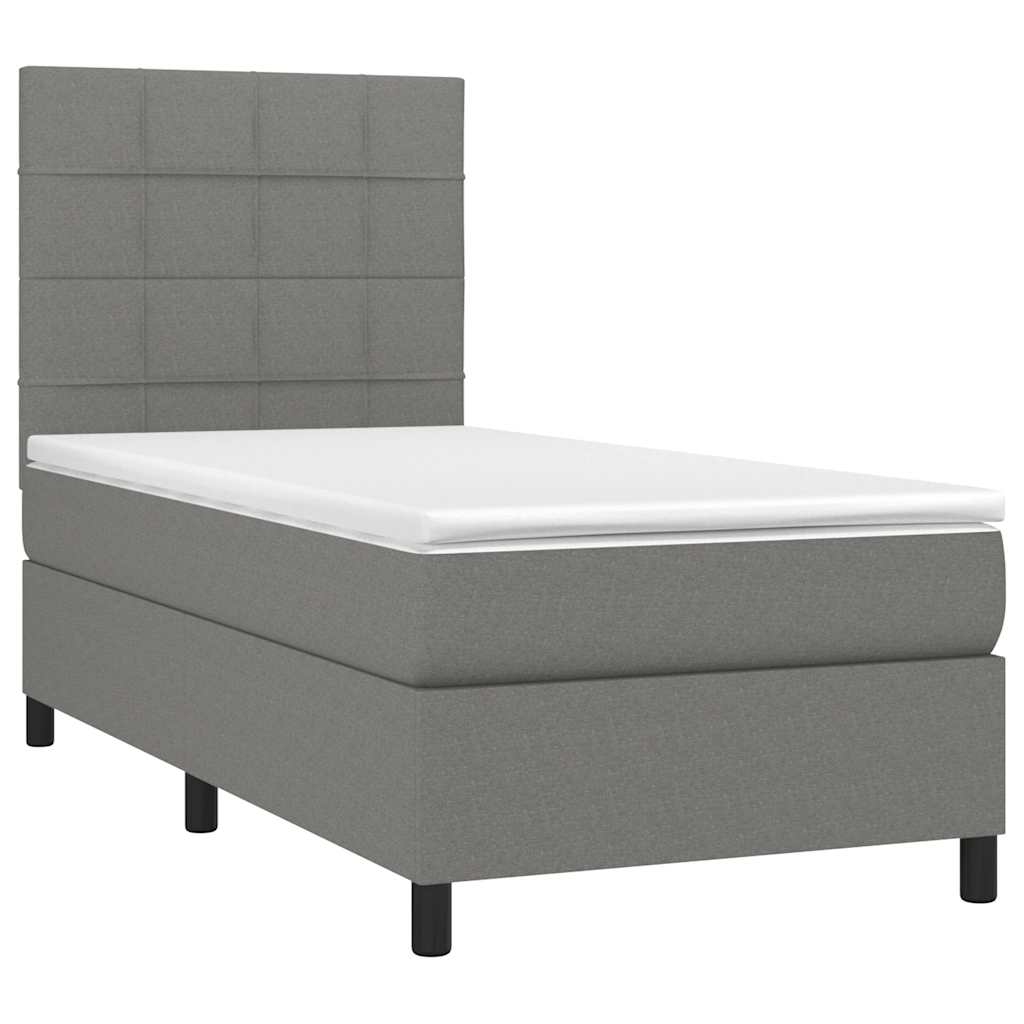 Κρεβάτι Boxspring με Στρώμα & LED Σκ.Γκρι 80x200 εκ. Υφασμάτινο