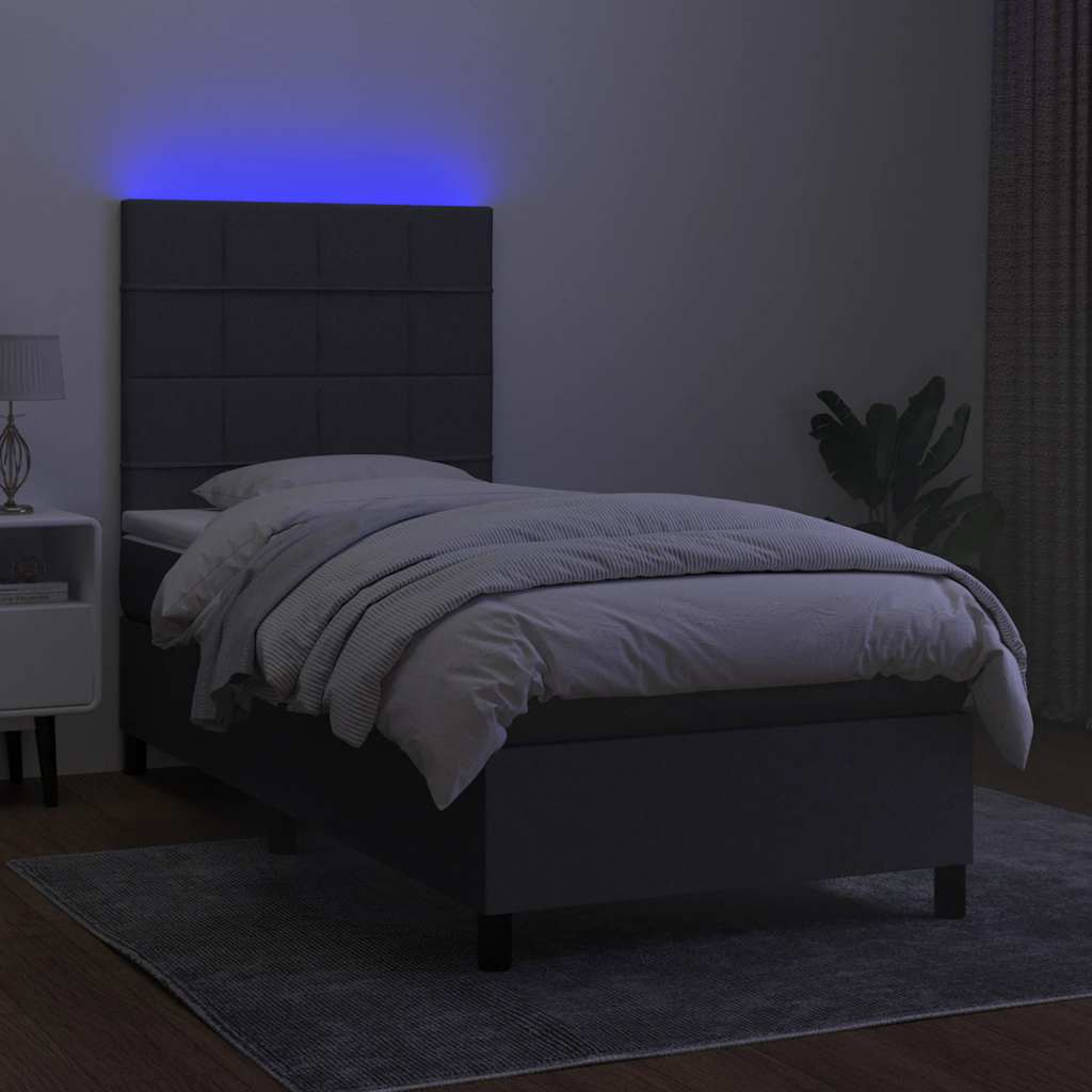 Κρεβάτι Boxspring με Στρώμα & LED Σκ.Γκρι 80x200 εκ. Υφασμάτινο