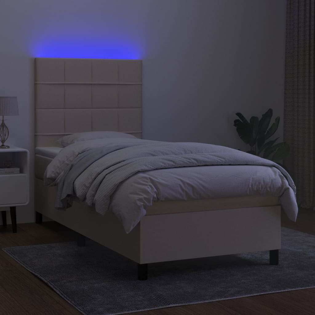 Κρεβάτι Boxspring με Στρώμα & LED Κρεμ 80x200 εκ. Υφασμάτινο