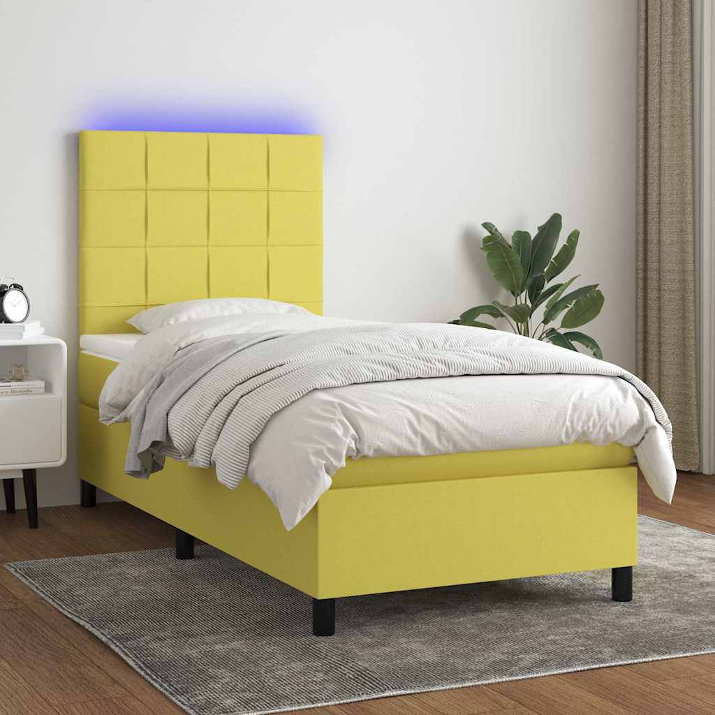 Κρεβάτι Boxspring με Στρώμα & LED Πράσινο 80x200 εκ. Υφασμάτινο
