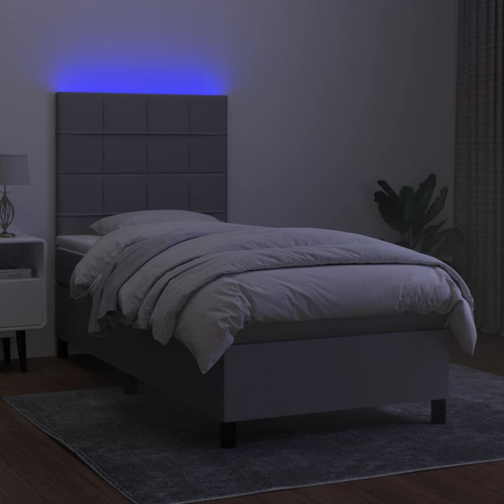 Κρεβάτι Boxspring με Στρώμα & LED Αν.Γκρι 90x190 εκ. Υφασμάτινο