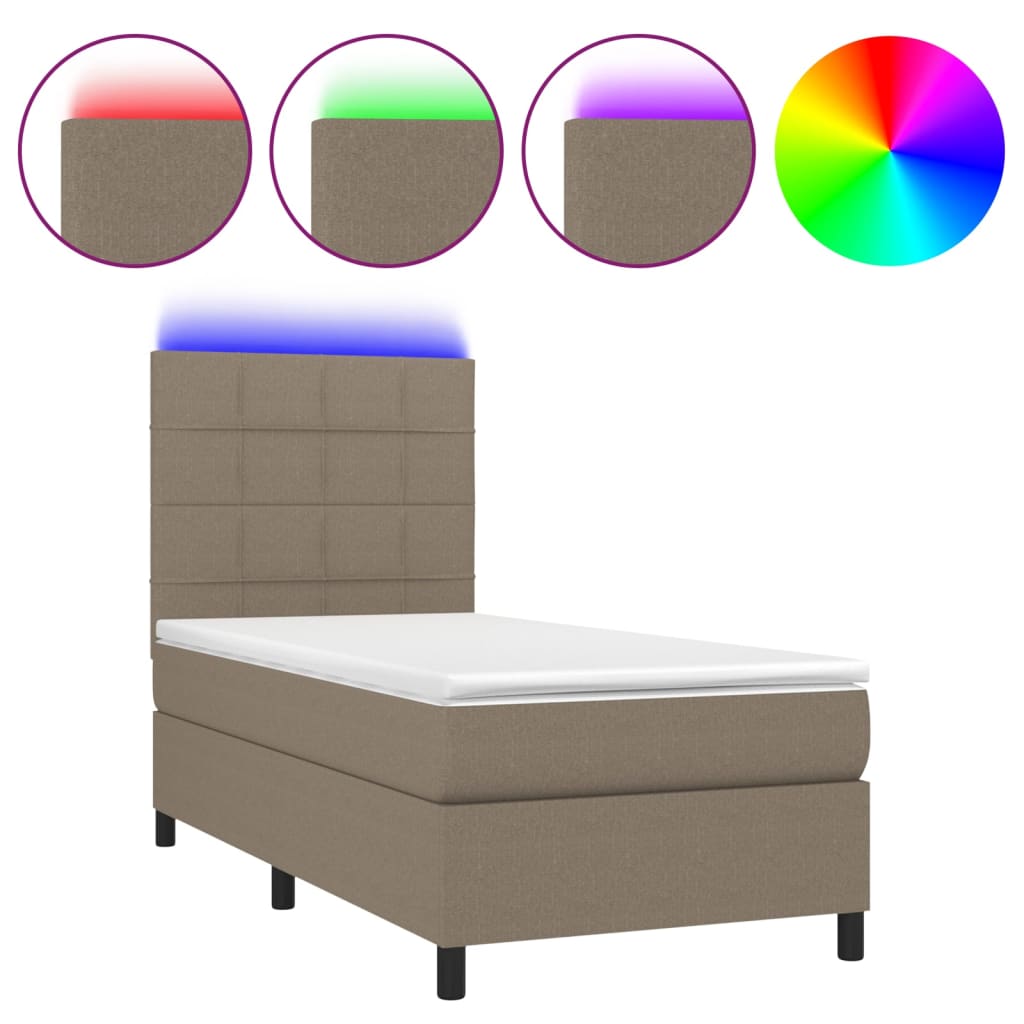 Κρεβάτι Boxspring με Στρώμα & LED Taupe 90x200 εκ. Υφασμάτινο