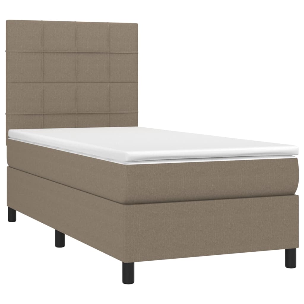 Κρεβάτι Boxspring με Στρώμα & LED Taupe 90x200 εκ. Υφασμάτινο