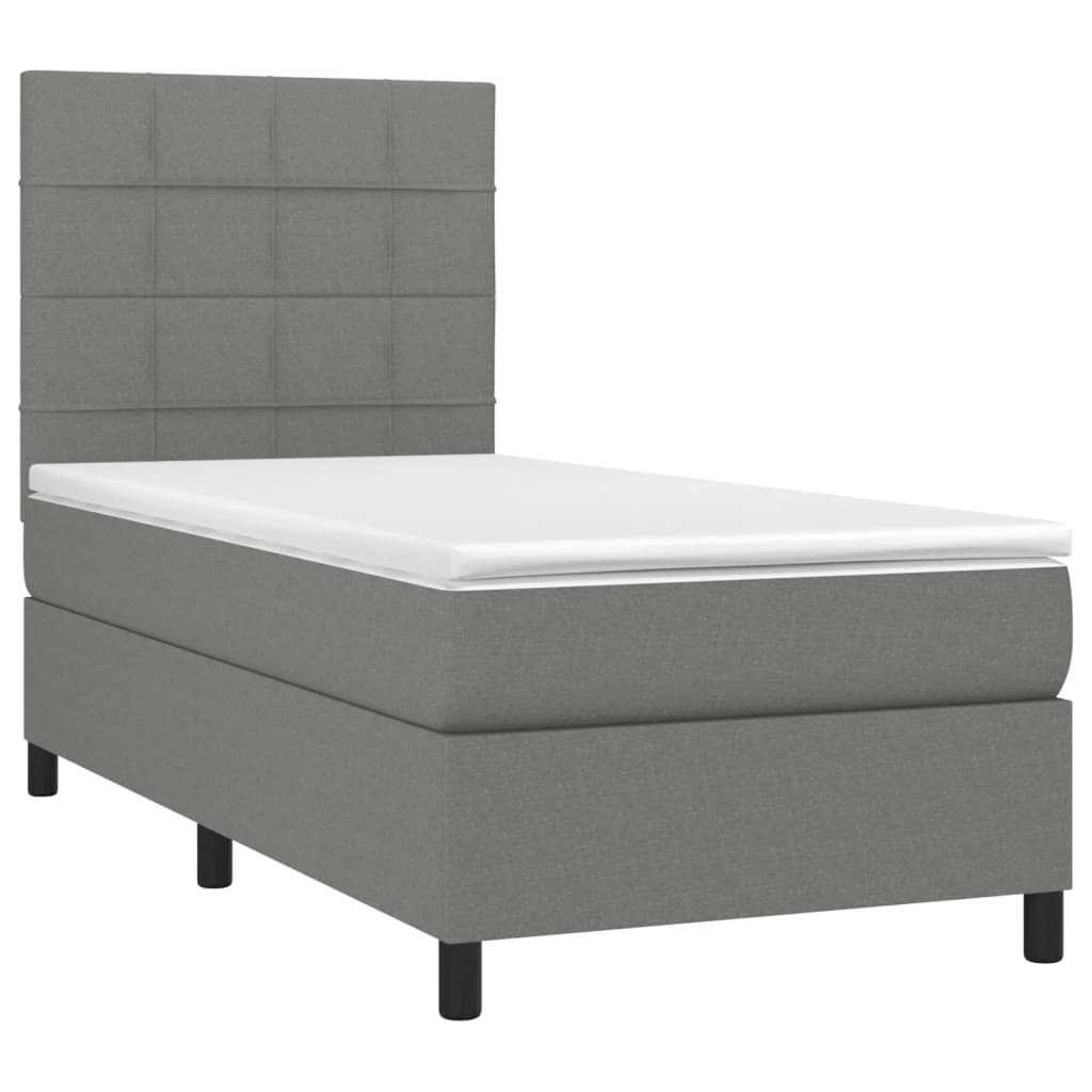 Κρεβάτι Boxspring με Στρώμα & LED Σκ.Γκρι 100x200 εκ Υφασμάτινο