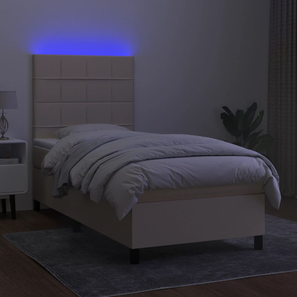 Κρεβάτι Boxspring με Στρώμα & LED Κρεμ 100x200 εκ. Υφασμάτινο