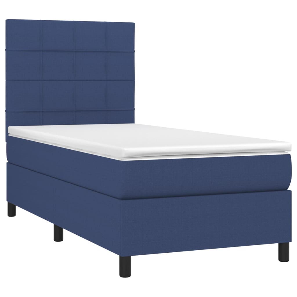 Κρεβάτι Boxspring με Στρώμα & LED Μπλε 100x200 εκ. Υφασμάτινο