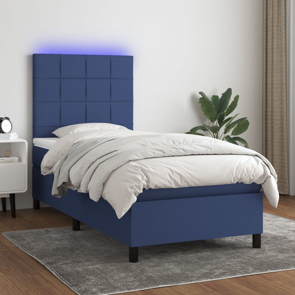 Κρεβάτι Boxspring με Στρώμα & LED Μπλε 100x200 εκ. Υφασμάτινο