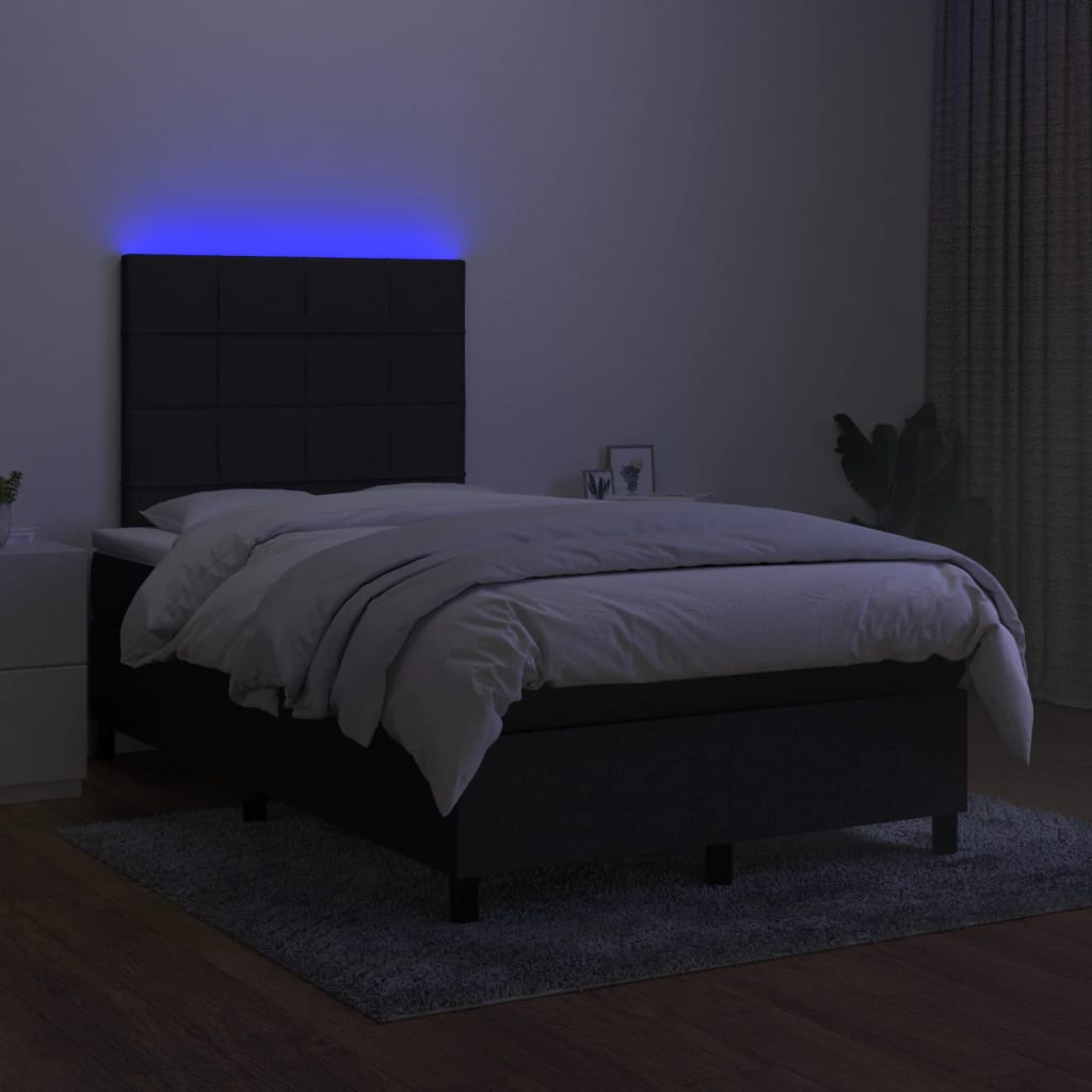 Κρεβάτι Boxspring με Στρώμα & LED Μαύρο 120x200 εκ. Υφασμάτινο