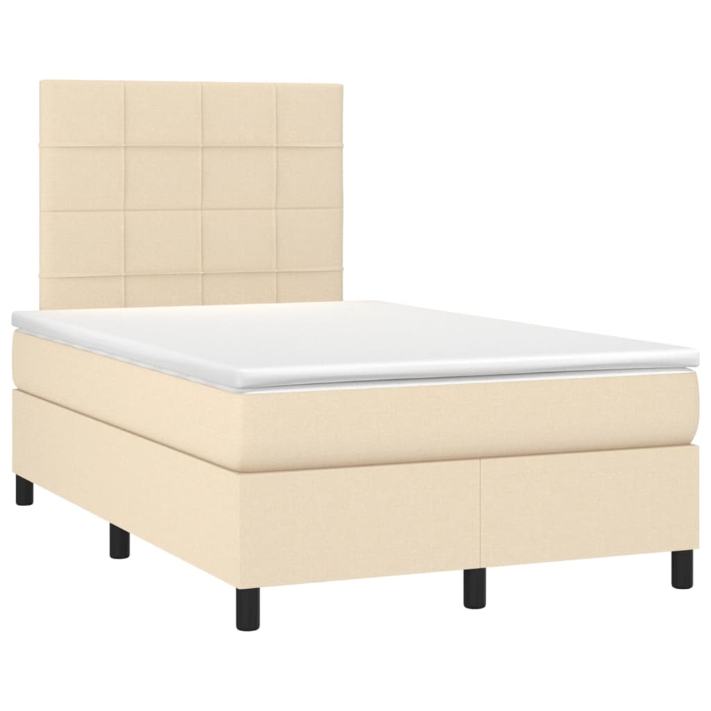 Κρεβάτι Boxspring με Στρώμα & LED Κρεμ 120x200 εκ. Υφασμάτινο
