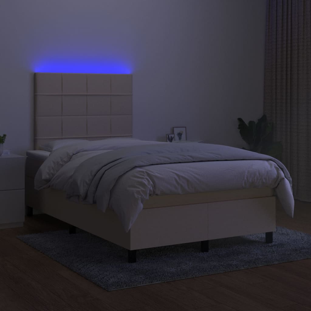 Κρεβάτι Boxspring με Στρώμα & LED Κρεμ 120x200 εκ. Υφασμάτινο