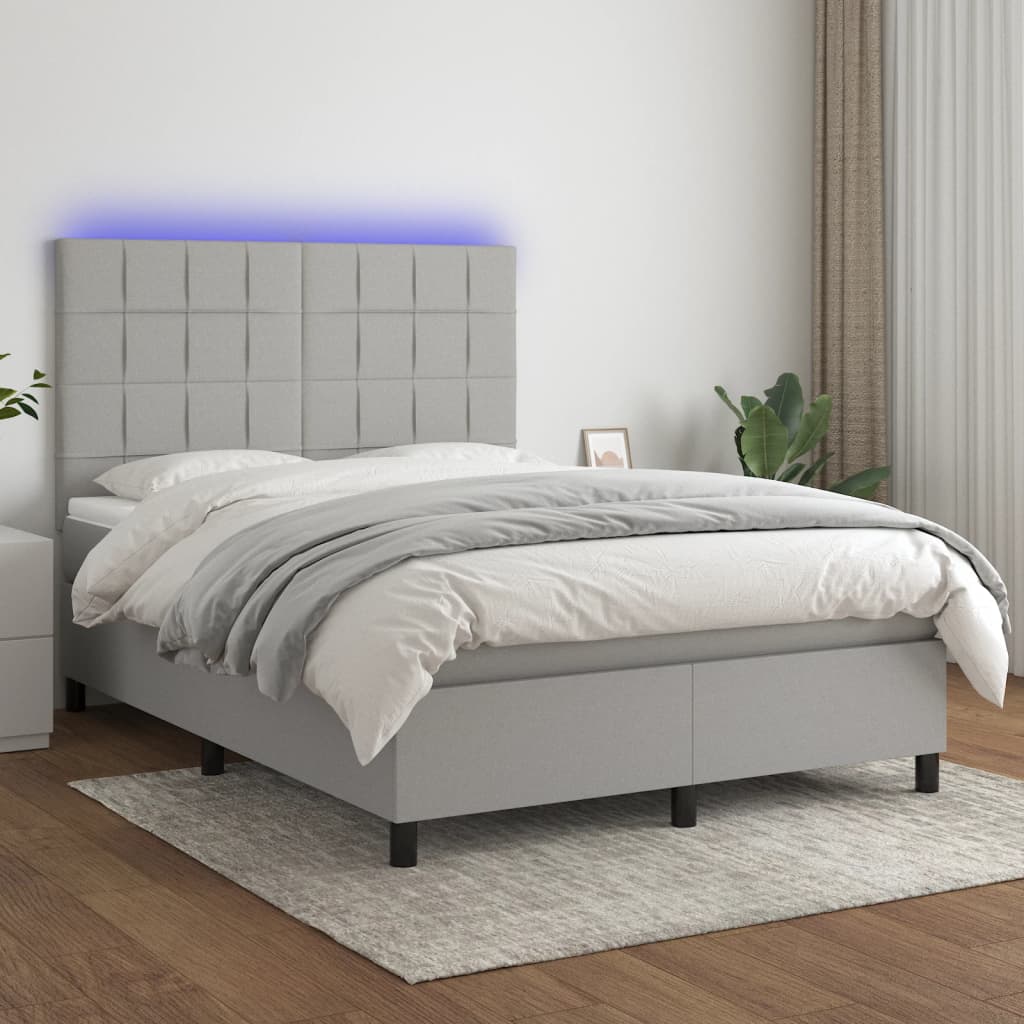 Κρεβάτι Boxspring με Στρώμα & LED Αν.Γκρι 140x190εκ. Υφασμάτινο