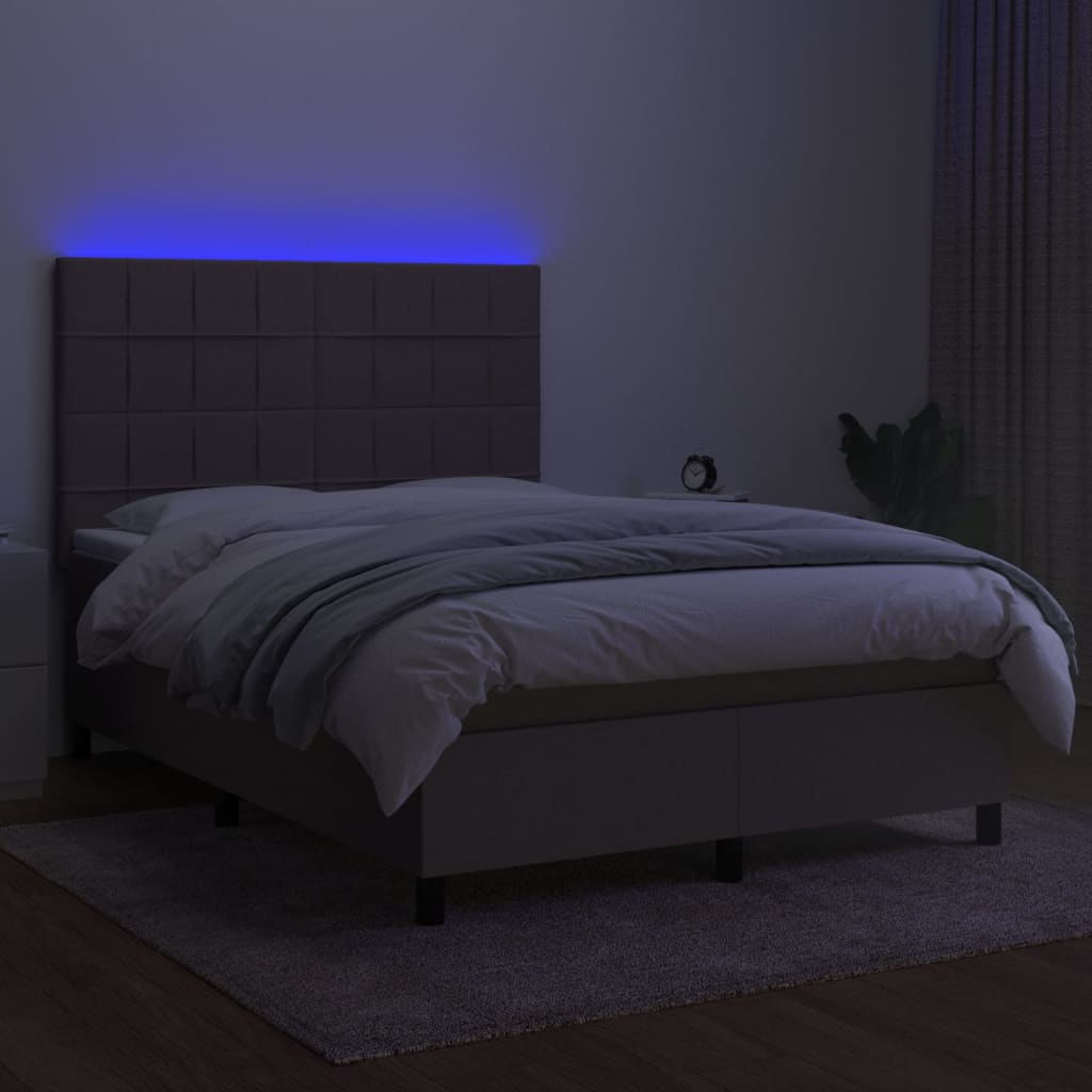Κρεβάτι Boxspring με Στρώμα & LED Taupe 140x190 εκ. Υφασμάτινο