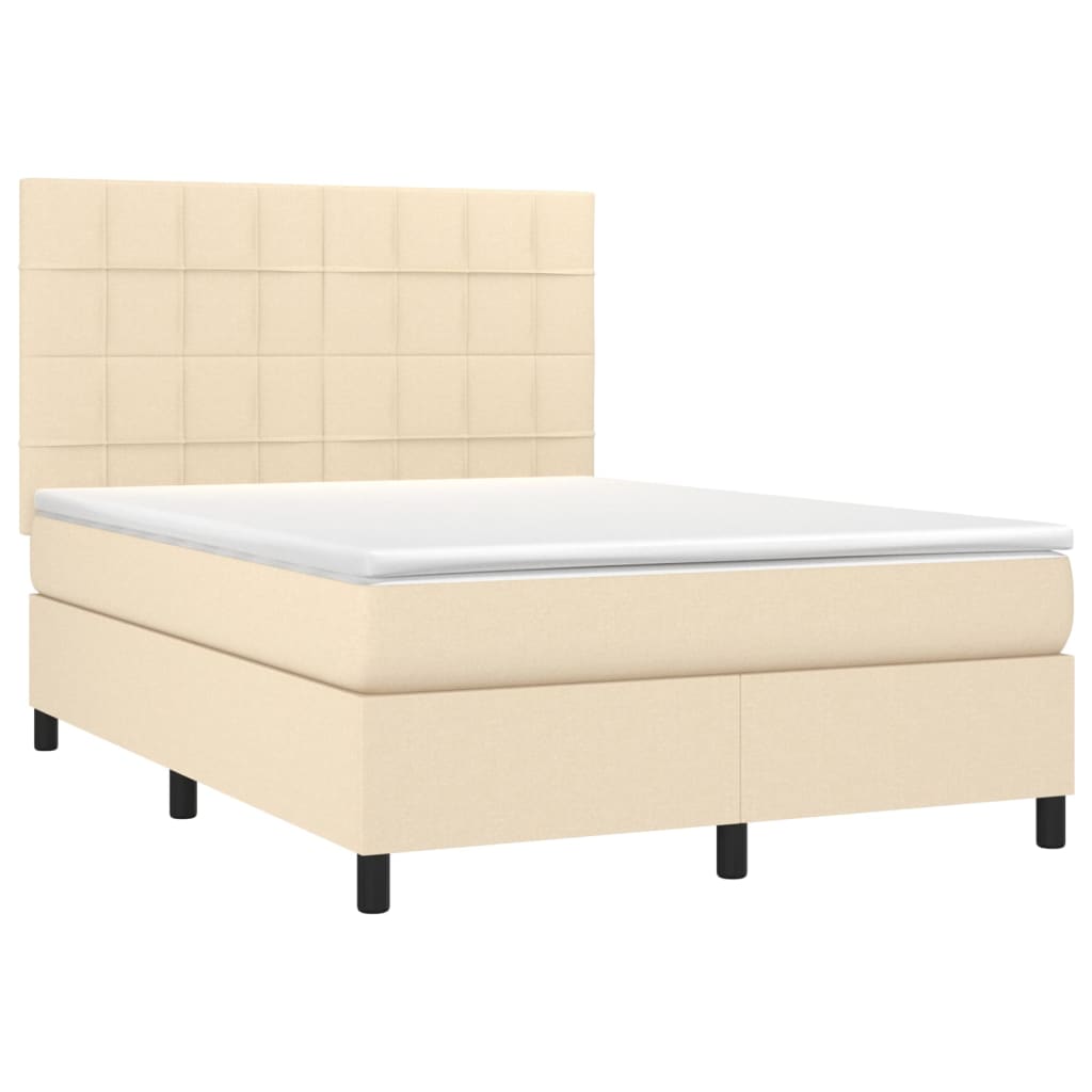 Κρεβάτι Boxspring με Στρώμα & LED Κρεμ 140x190 εκ. Υφασμάτινο - Pakobazaar