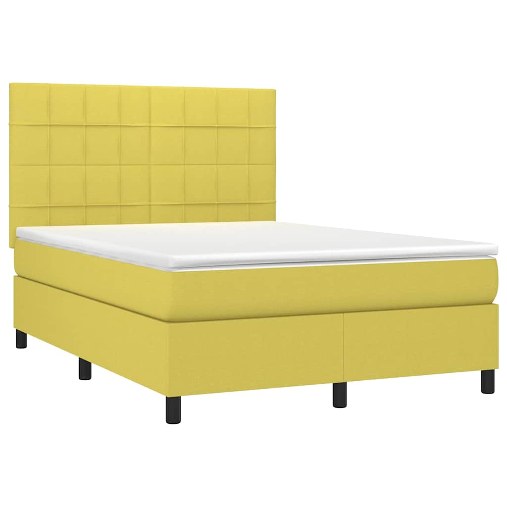 Κρεβάτι Boxspring με Στρώμα & LED Πράσινο 140x190 εκ Υφασμάτινο