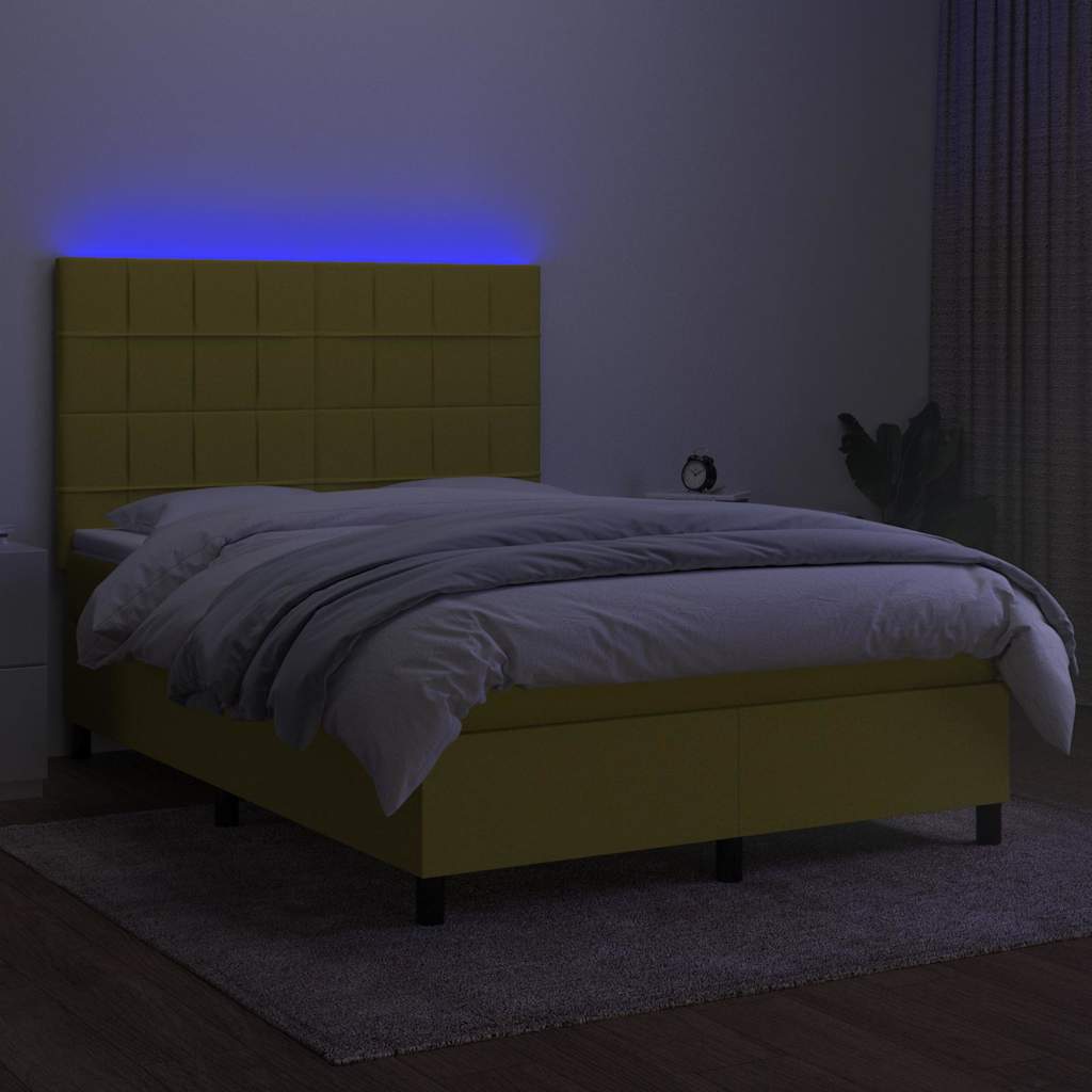 Κρεβάτι Boxspring με Στρώμα & LED Πράσινο 140x190 εκ Υφασμάτινο
