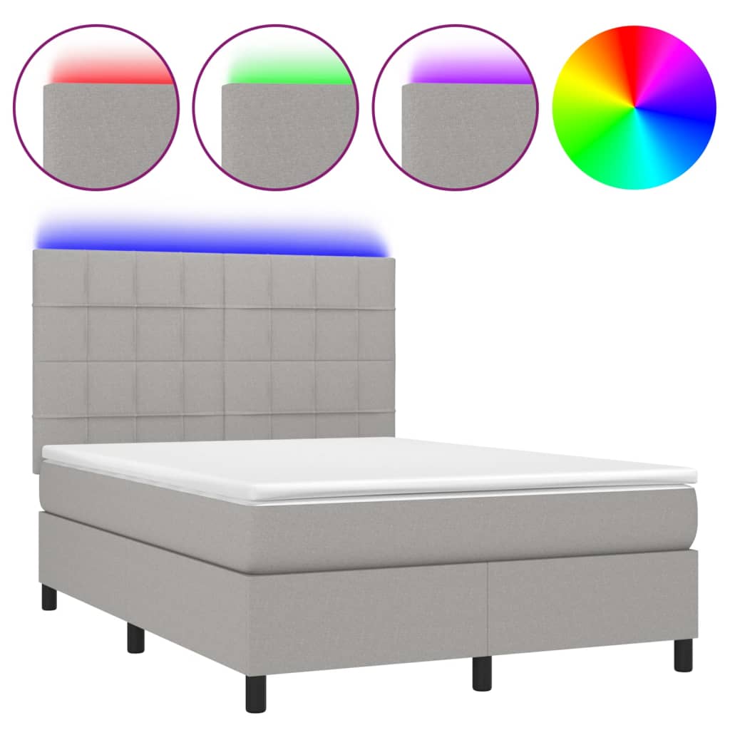 Κρεβάτι Boxspring με Στρώμα & LED Αν.Γκρι 140x200εκ. Υφασμάτινο