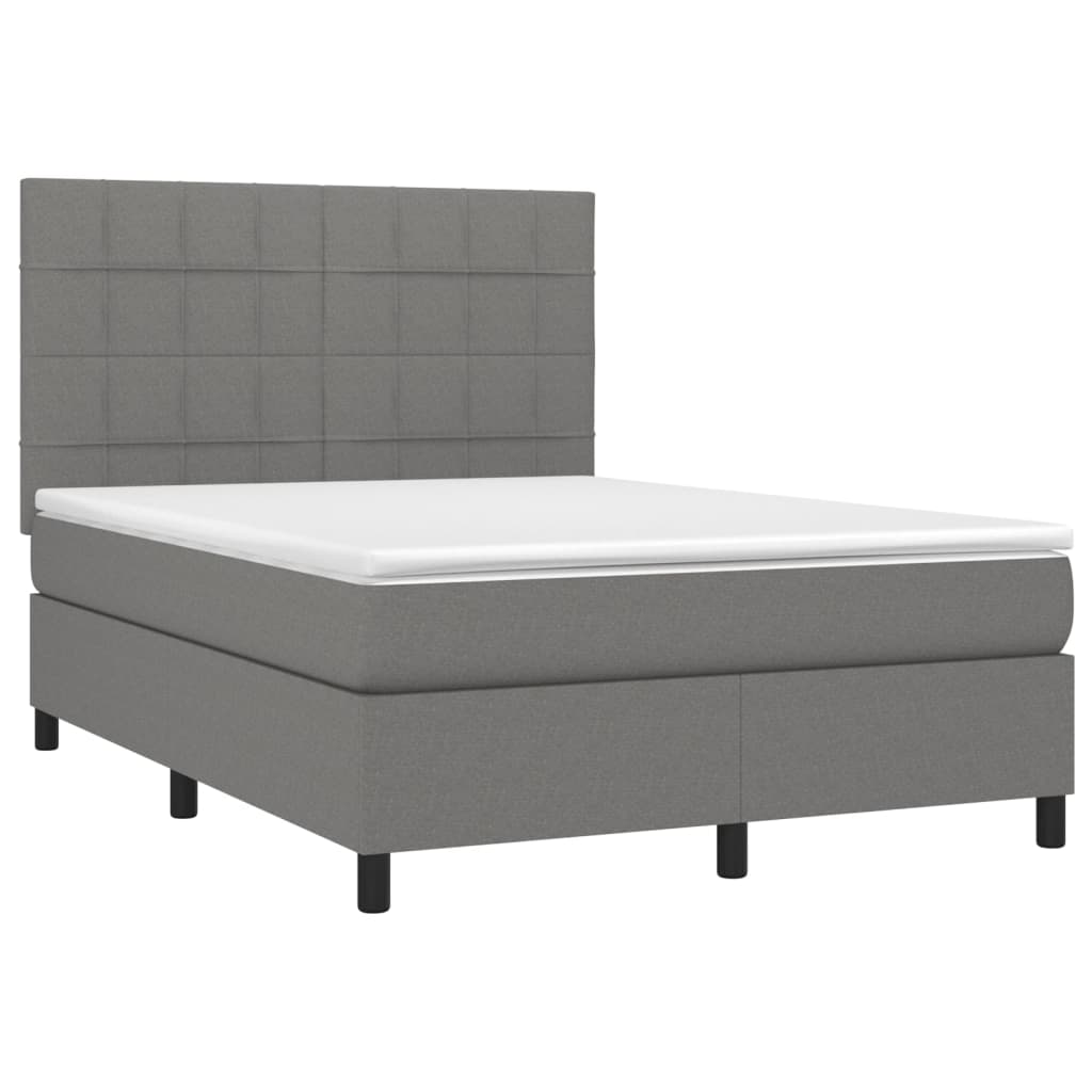 Κρεβάτι Boxspring με Στρώμα & LED Σκ.Γκρι 140x200 εκ Υφασμάτινο