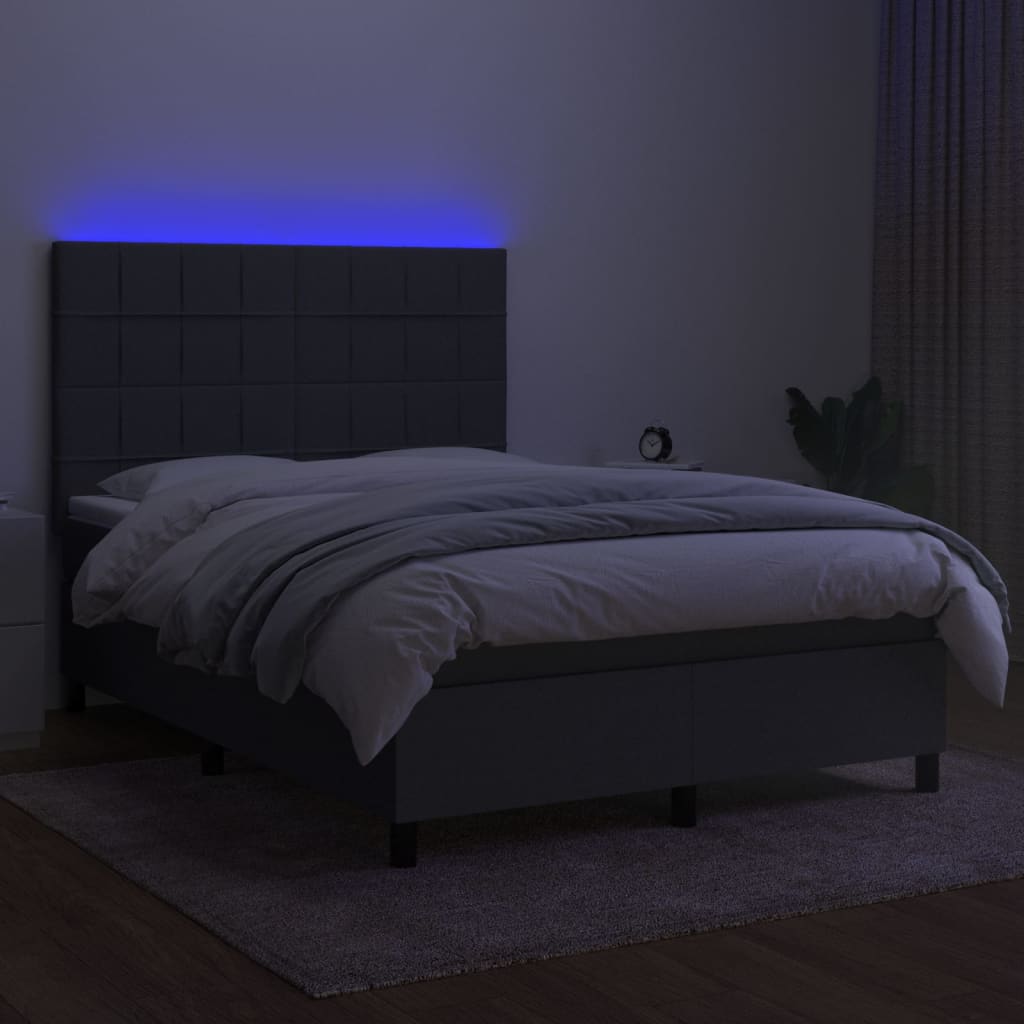 Κρεβάτι Boxspring με Στρώμα & LED Σκ.Γκρι 140x200 εκ Υφασμάτινο