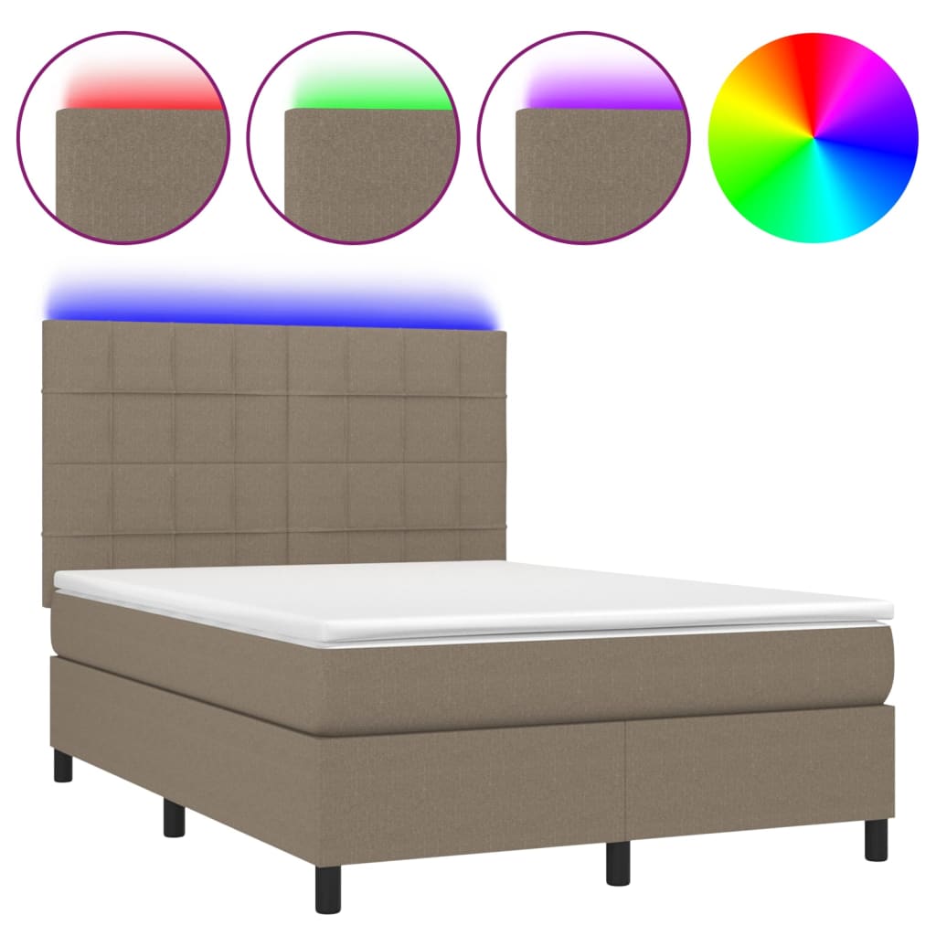 Κρεβάτι Boxspring με Στρώμα & LED Taupe 140x200 εκ. Υφασμάτινο