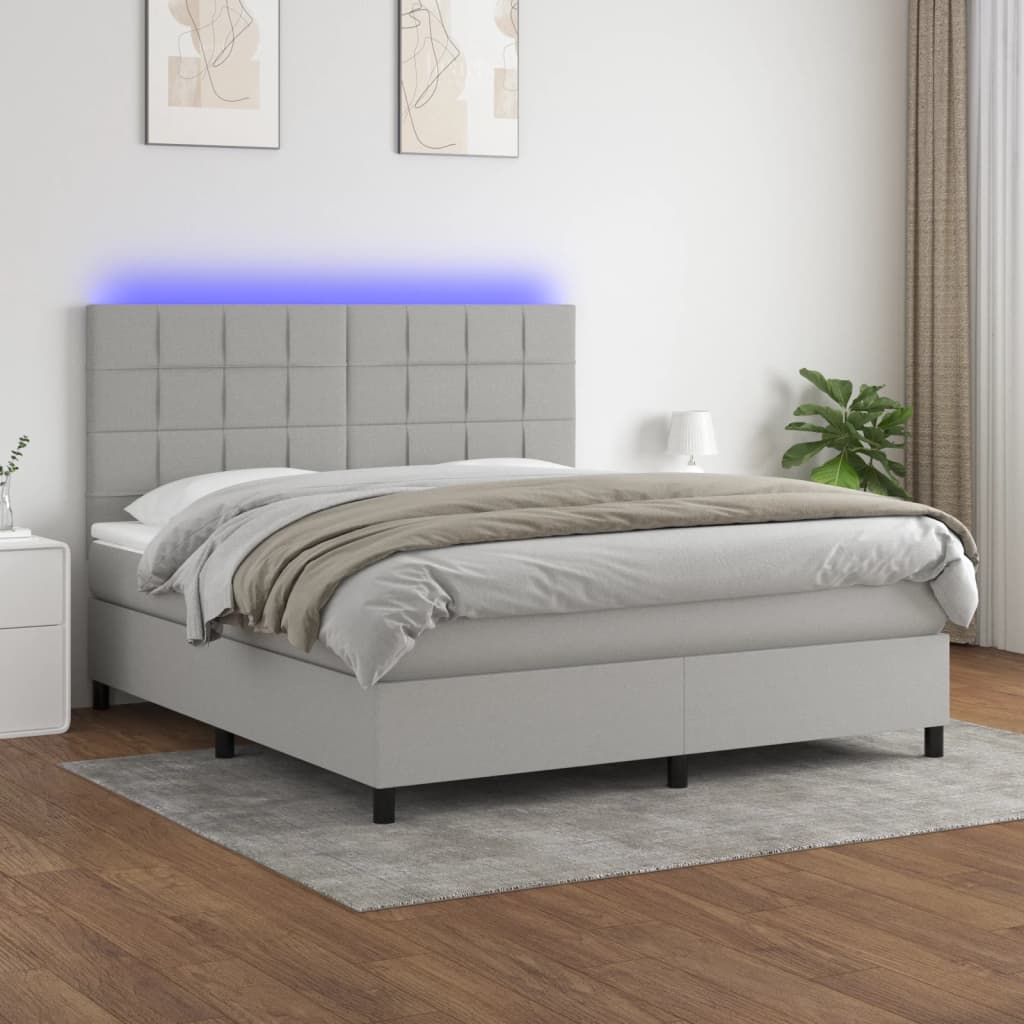 Κρεβάτι Boxspring με Στρώμα & LED Αν.Γκρι 160x200εκ. Υφασμάτινο