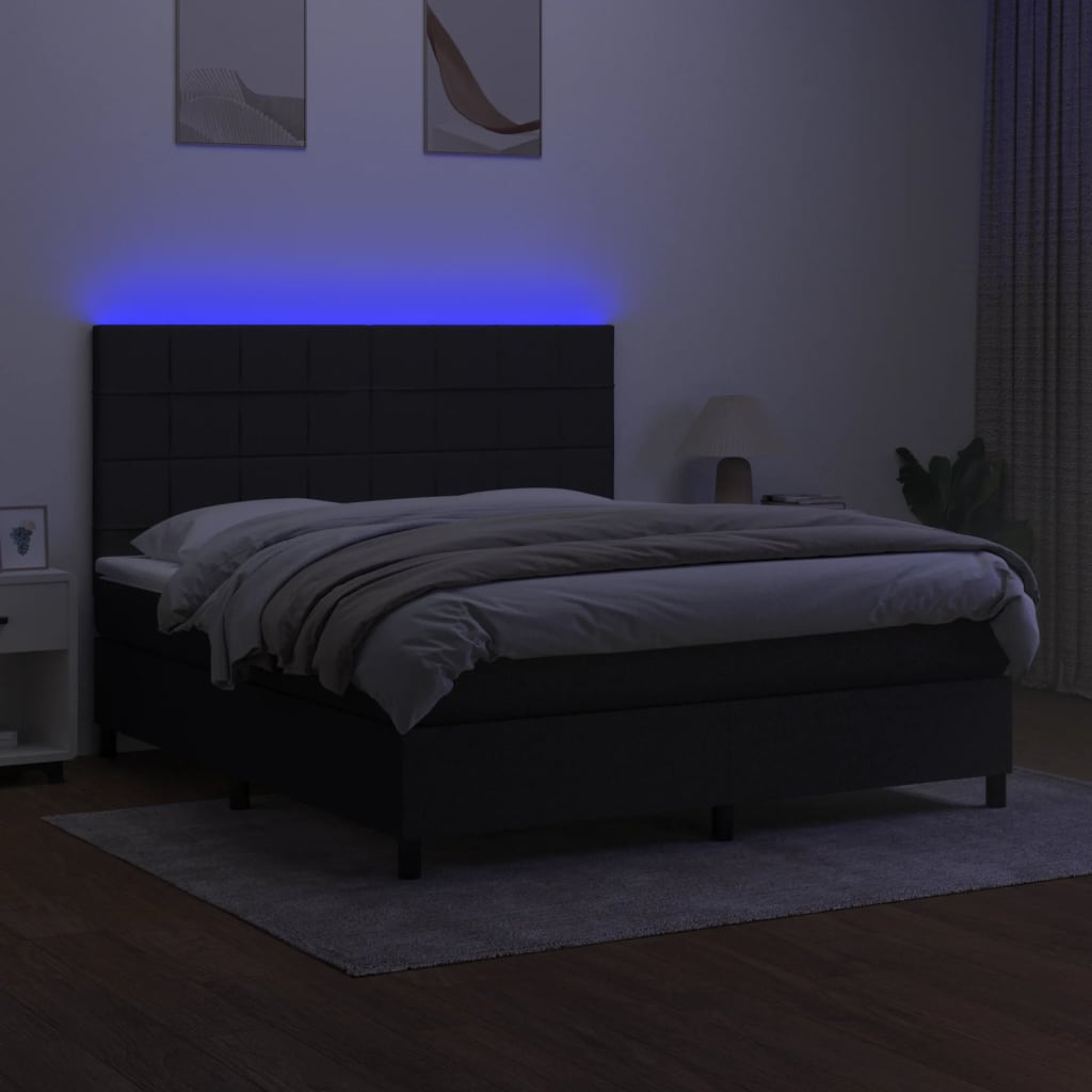 Κρεβάτι Boxspring με Στρώμα & LED Μαύρο 160x200 εκ. Υφασμάτινο