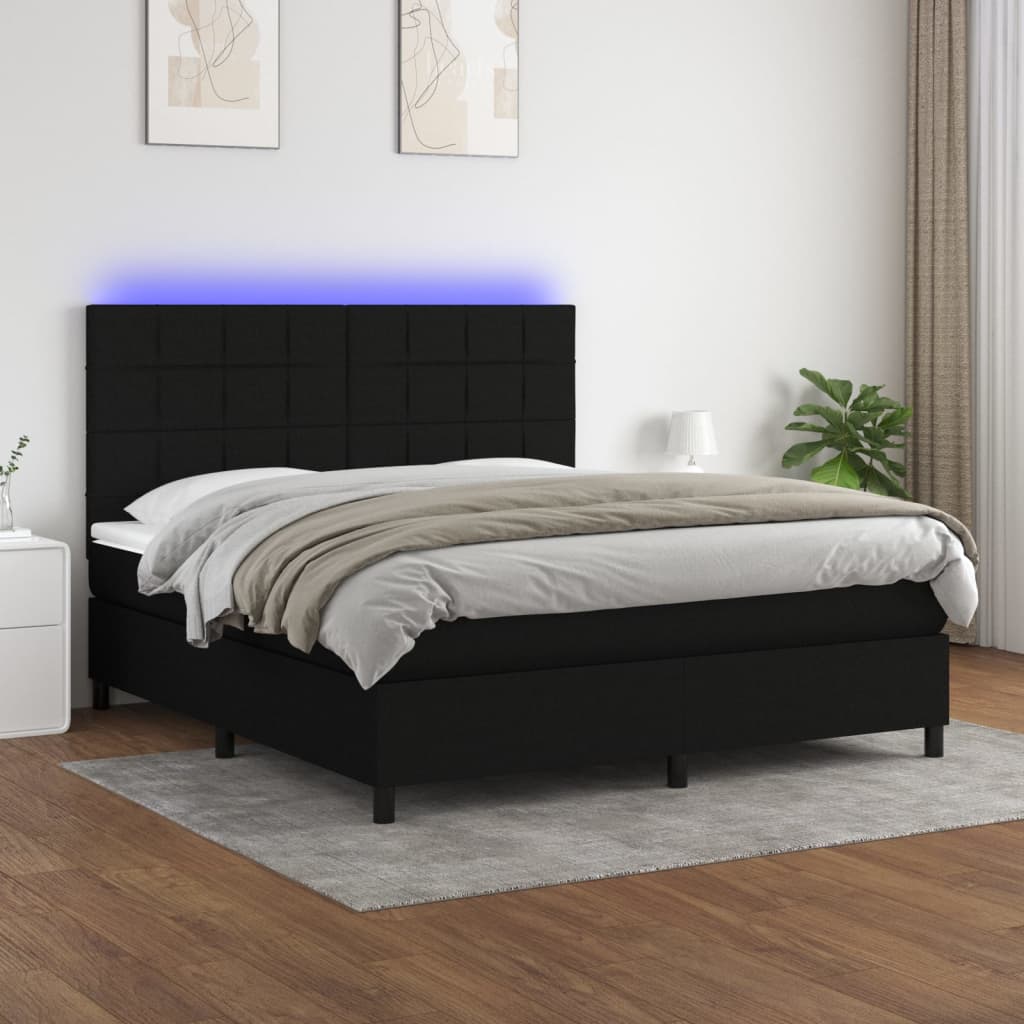 Κρεβάτι Boxspring με Στρώμα & LED Μαύρο 160x200 εκ. Υφασμάτινο