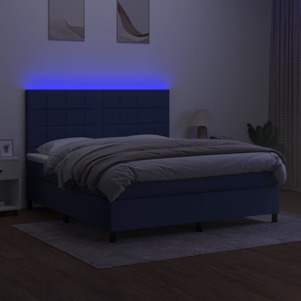 Κρεβάτι Boxspring με Στρώμα & LED Μπλε 160x200 εκ. Υφασμάτινο