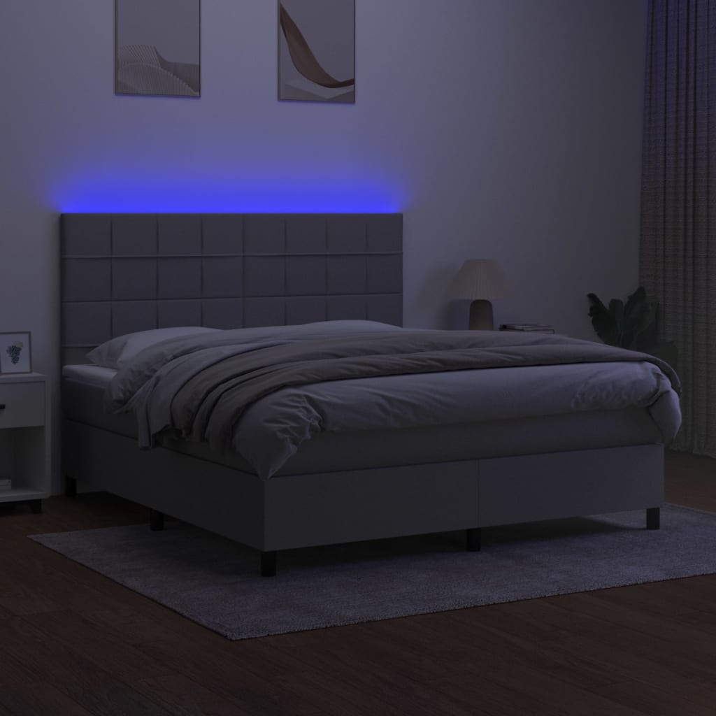 Κρεβάτι Boxspring με Στρώμα & LED Αν.Γκρι 180x200εκ. Υφασμάτινο