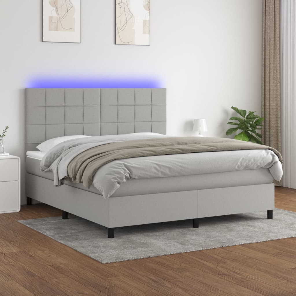 Κρεβάτι Boxspring με Στρώμα & LED Αν.Γκρι 180x200εκ. Υφασμάτινο