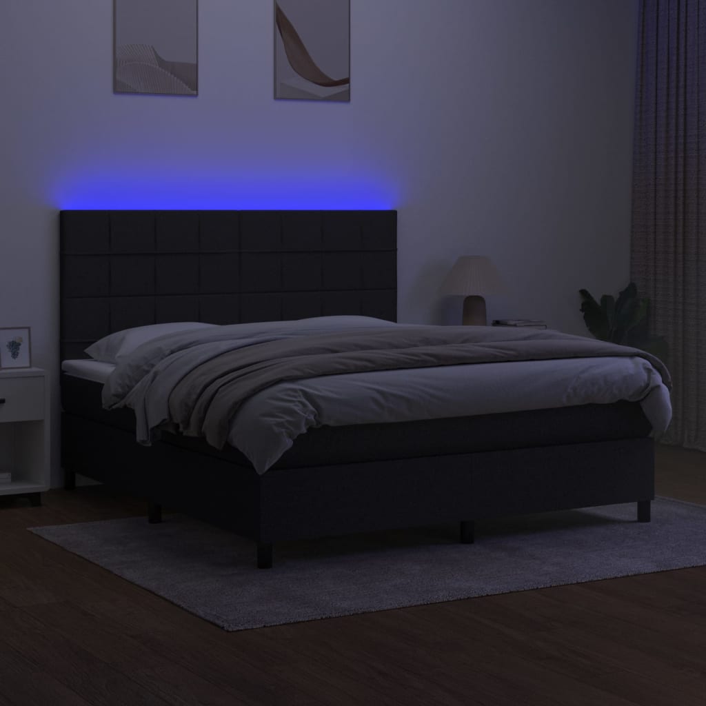 Κρεβάτι Boxspring με Στρώμα & LED Μαύρο 180x200 εκ. Υφασμάτινο