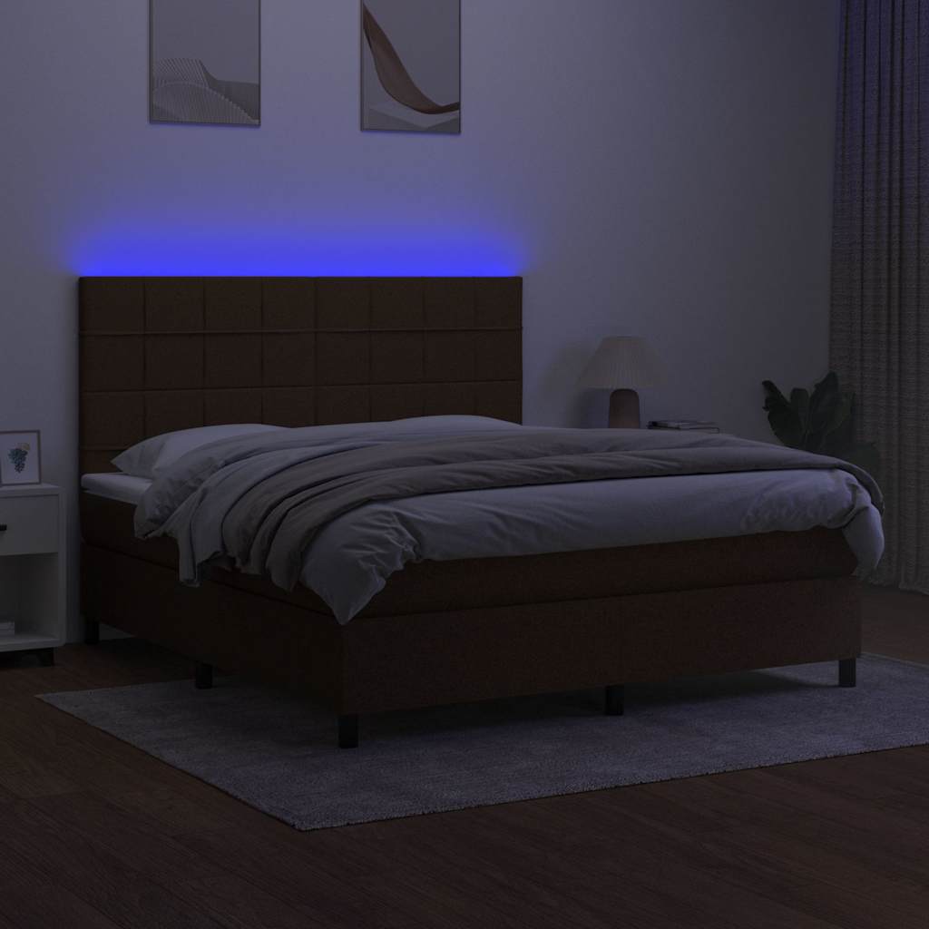 Κρεβάτι Boxspring με Στρώμα & LED Σκ.Καφέ 180x200εκ. Υφασμάτινο - Pakobazaar