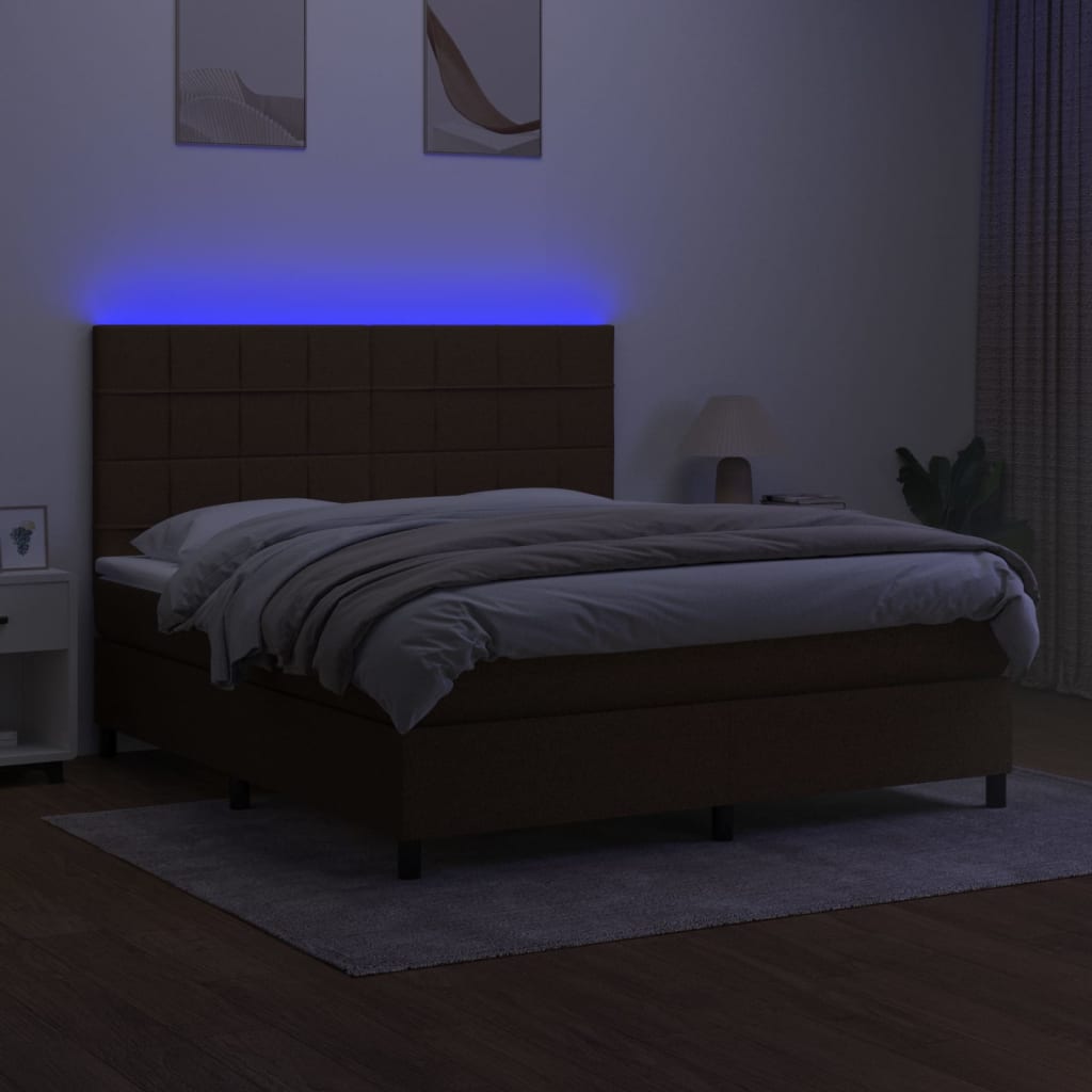 Κρεβάτι Boxspring με Στρώμα & LED Σκ.Καφέ 180x200εκ. Υφασμάτινο