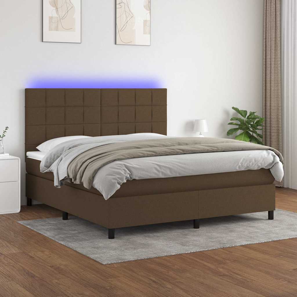 Κρεβάτι Boxspring με Στρώμα & LED Σκ.Καφέ 180x200εκ. Υφασμάτινο - Pakobazaar