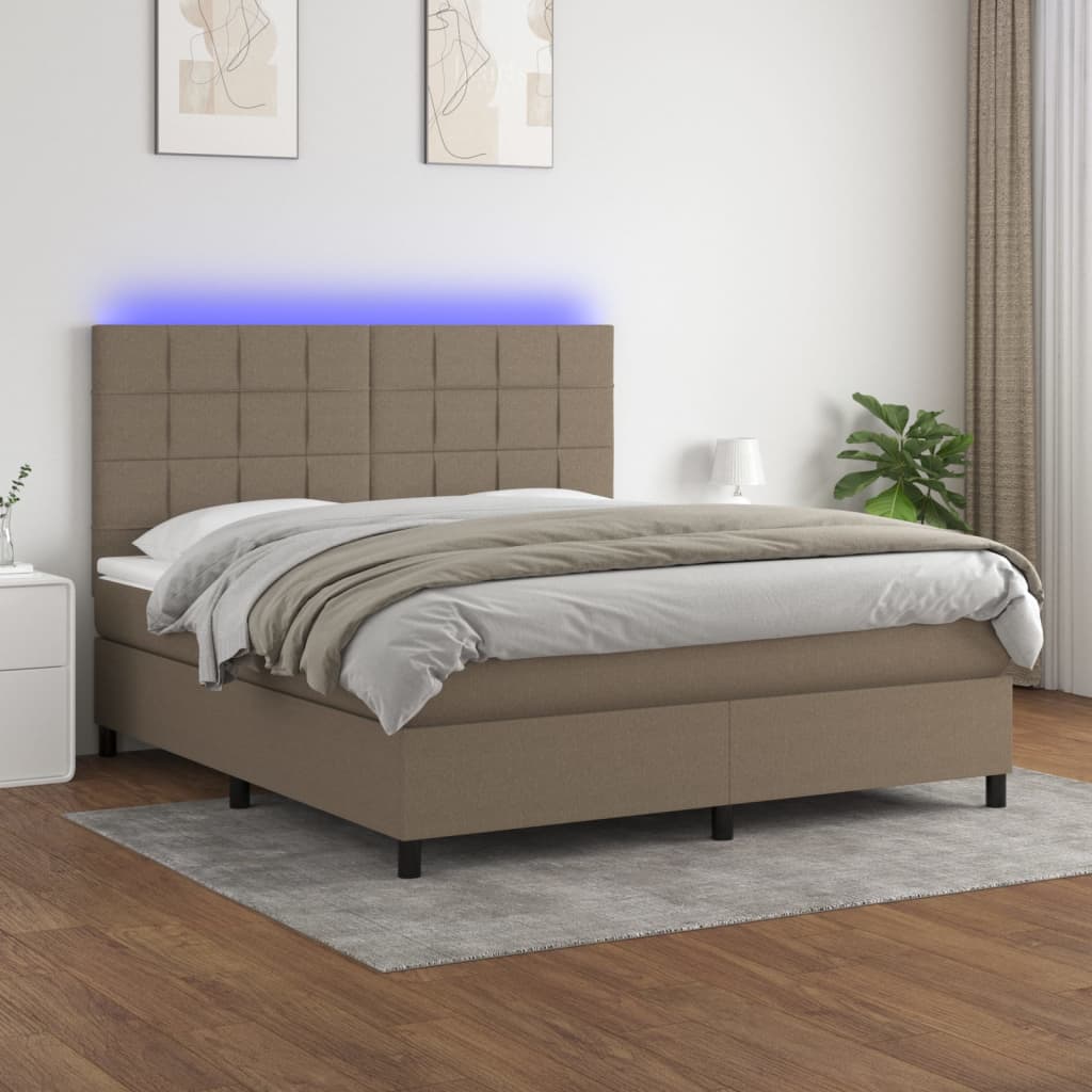 Κρεβάτι Boxspring με Στρώμα & LED Taupe 180x200 εκ. Υφασμάτινο